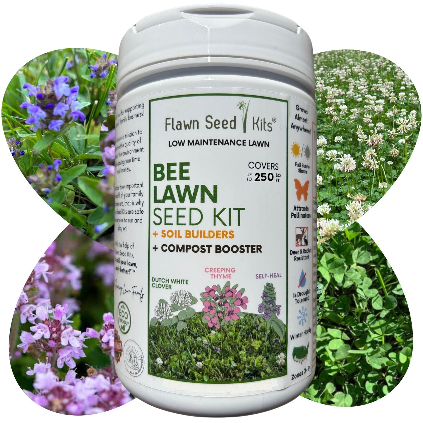 Micro Clover Bee Lawn Seed Mixture from Flawn Seed Kits, easy spread seed tape for creating a bee-friendly lawn.