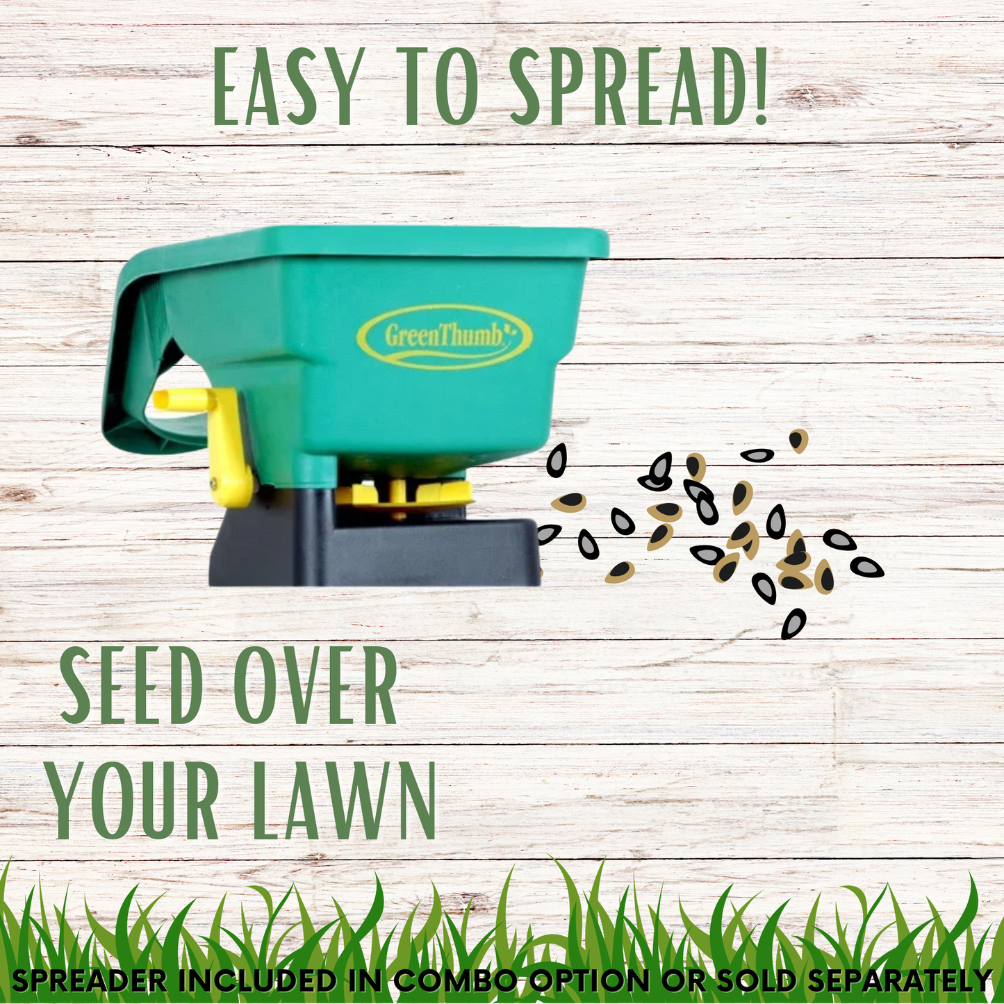 Tri-color clover and mow-less grass seed in seed tape pouch by Flawn Seed Kits, for 250 sq ft of lawn coverage