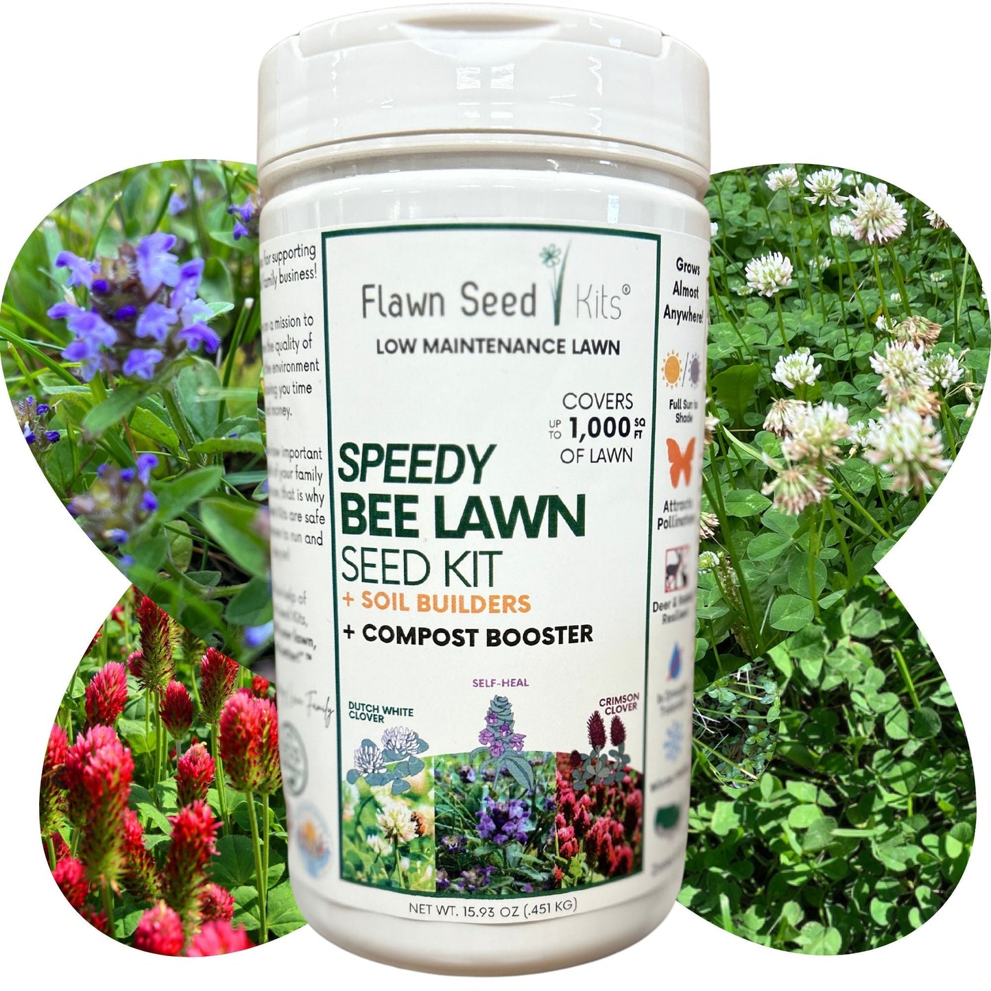Flawn Seed Kits Speedy Bee Lawn Seed Kit with seed tape, designed for quick, even grass growth on a 250 sq ft lawn area.