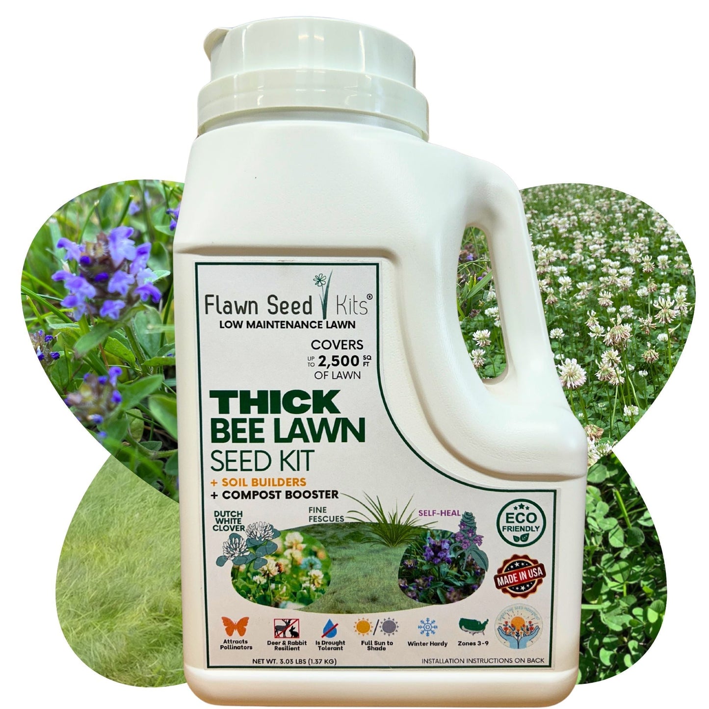 Thick Bee Lawn Seed Kit by Flawn Seed Kits, includes seed tape for creating a lush, bee-friendly lawn over 250 square feet.
