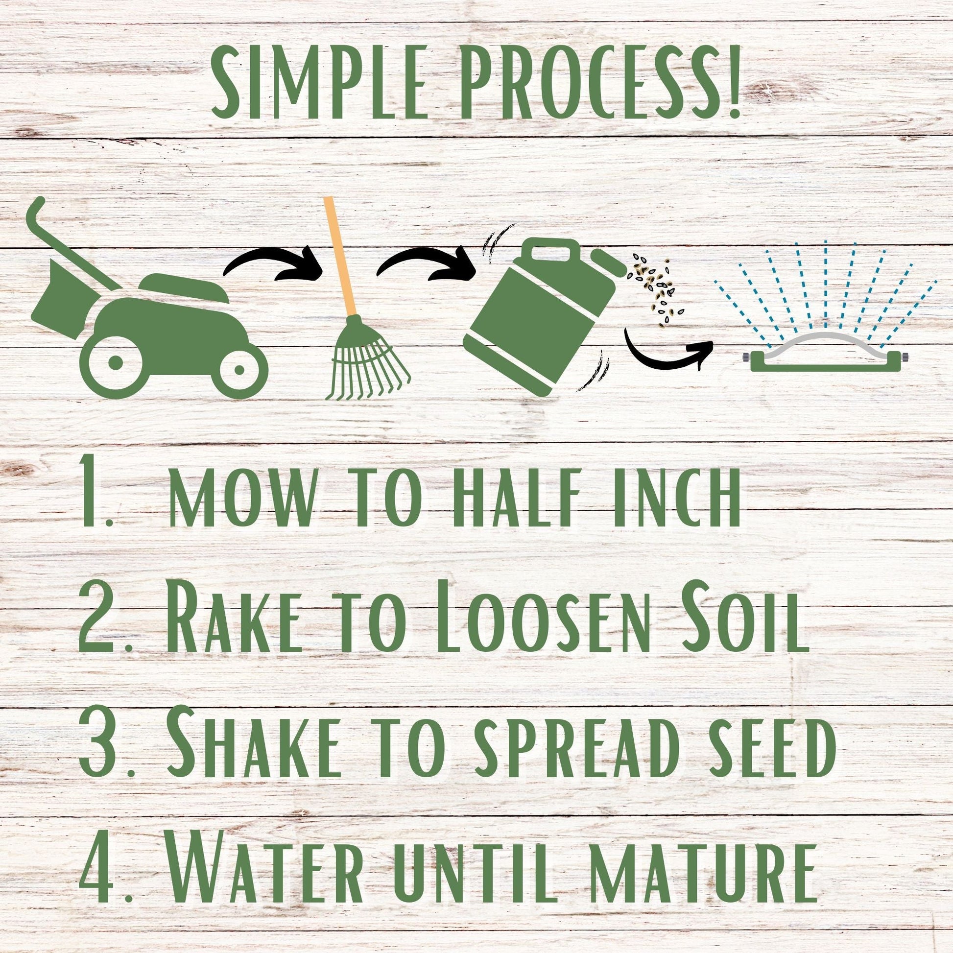 Tri-color clover seed in a Flawn Seed Kits easy spreader shaker for planting seed tape on 250 sq ft of lawn.