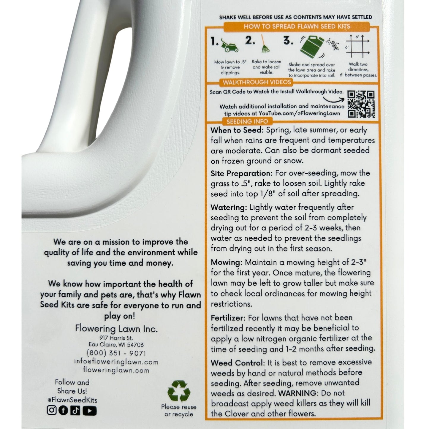 Dutch White Clover seeds in Flawn Seed Kits seed tape with easy spread shaker, ideal for lawn and garden coverage.