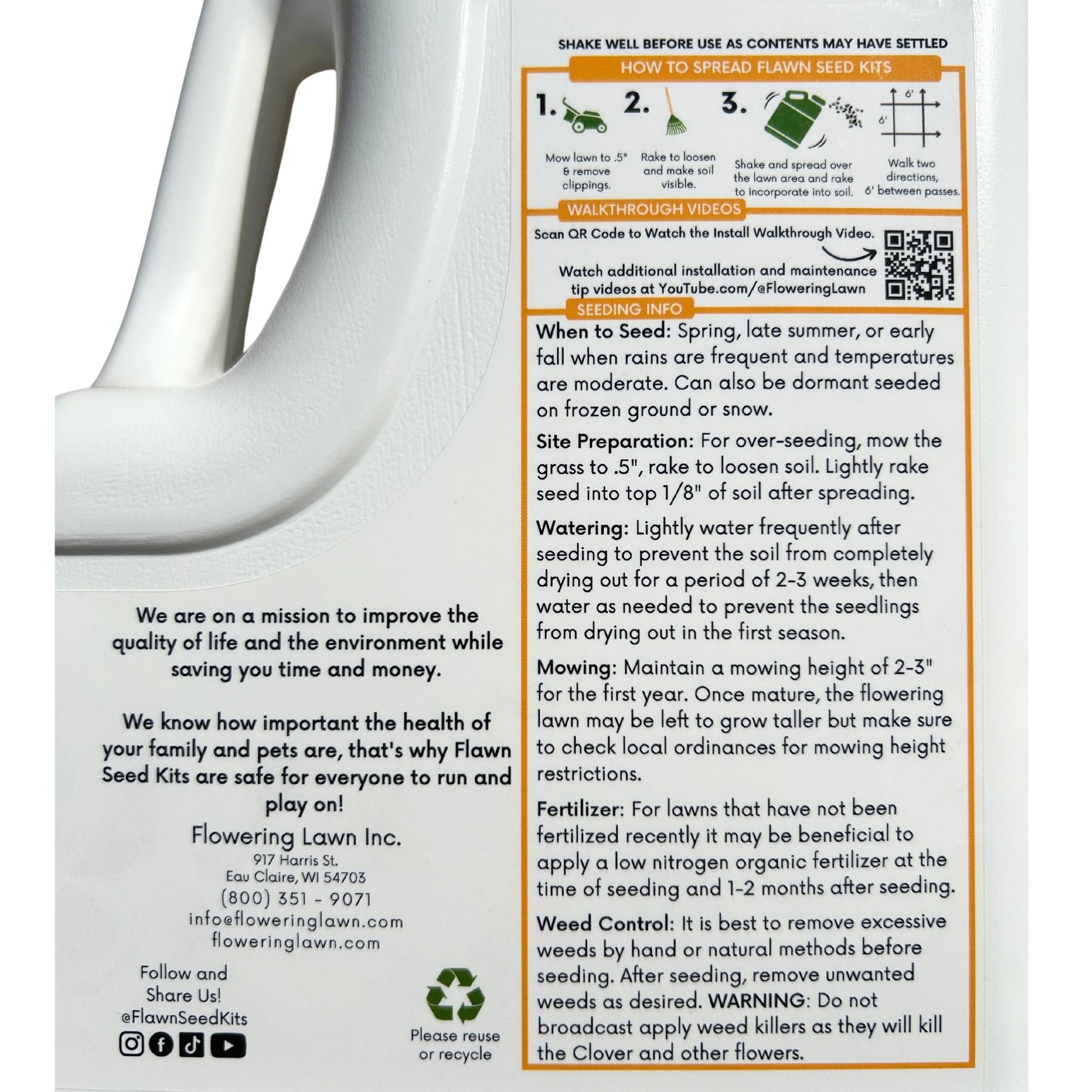 Dutch White Clover seeds in Flawn Seed Kits seed tape with easy spread shaker, ideal for lawn and garden coverage.
