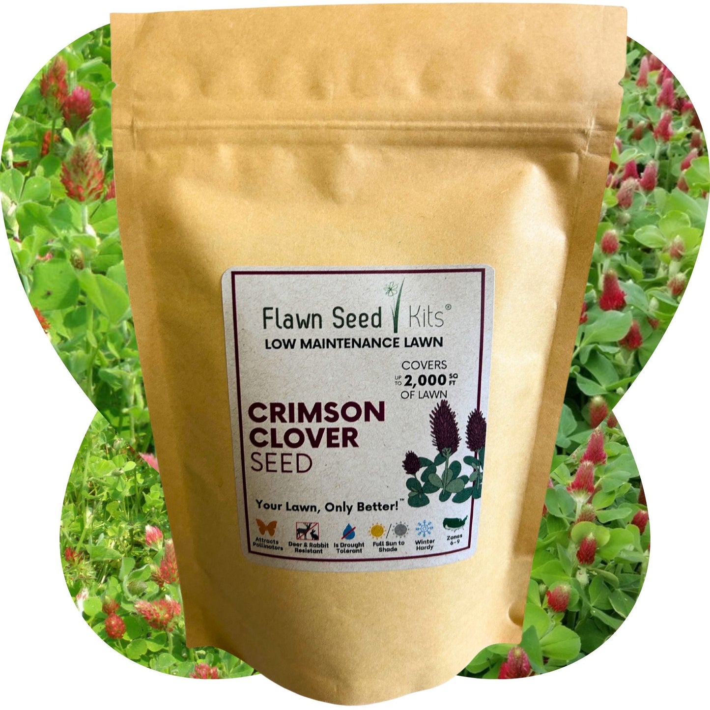 Crimson Clover seed tape from Flawn Seed Kits, 1 oz of seeds for planting in a 250 sqft area, ideal for garden cover crop.