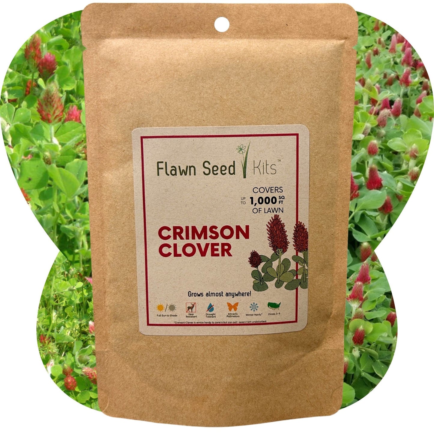 Crimson clover seed tape by Flawn Seed Kits, 1 oz, for planting in garden or fields, spreads across 250 sq ft.