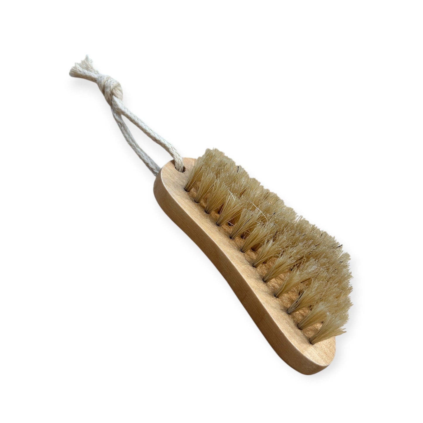 Refillism foot and nail brush with wooden handle and sisal bristles for personal foot and nail cleaning.