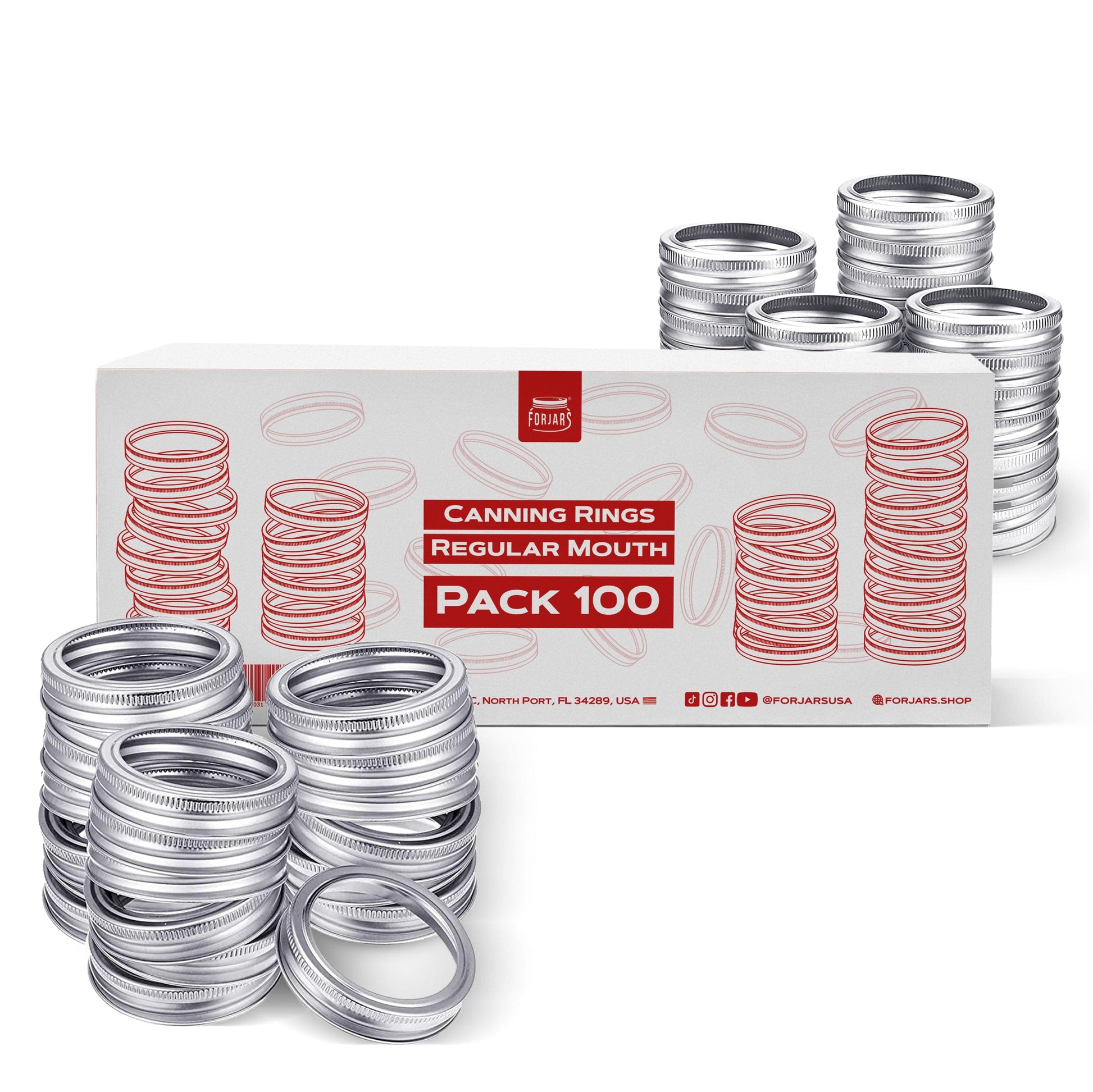 ForJars Forjars 100 regular mouth rings for canning jars, made of durable metal, shown in a close-up image.