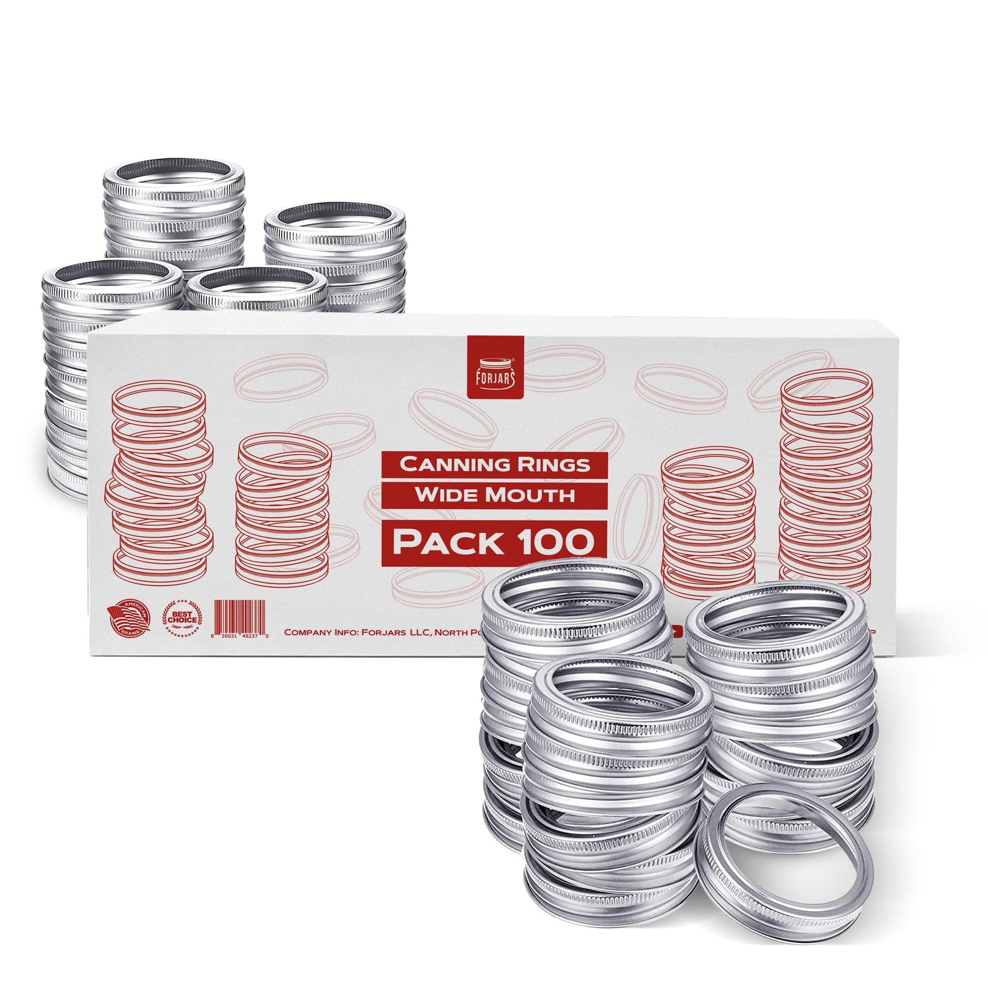 ForJars Forjars® 100 Wide Mouth Rings, set of metal jar lids with wide openings for easy filling and sealing.