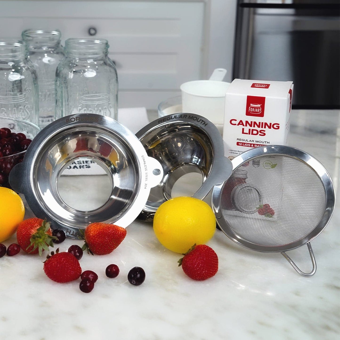 ForJars Forjars funnel set with multiple sizes, made of durable plastic for easy pouring and transfer of liquids.
