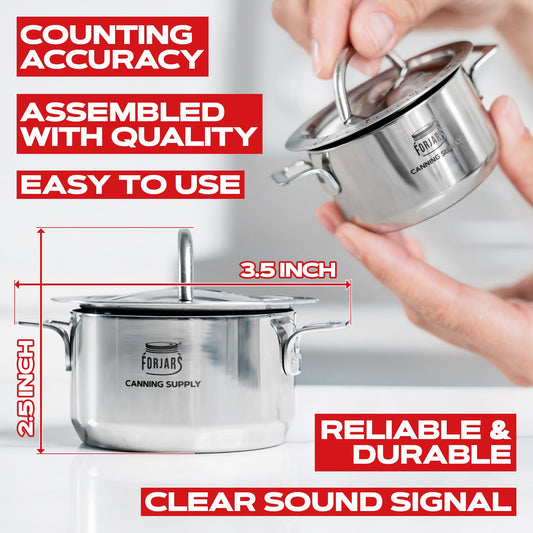 Forjars® kitchen timer with white dial and black markings, placed on a countertop, ready for kitchen timing tasks.