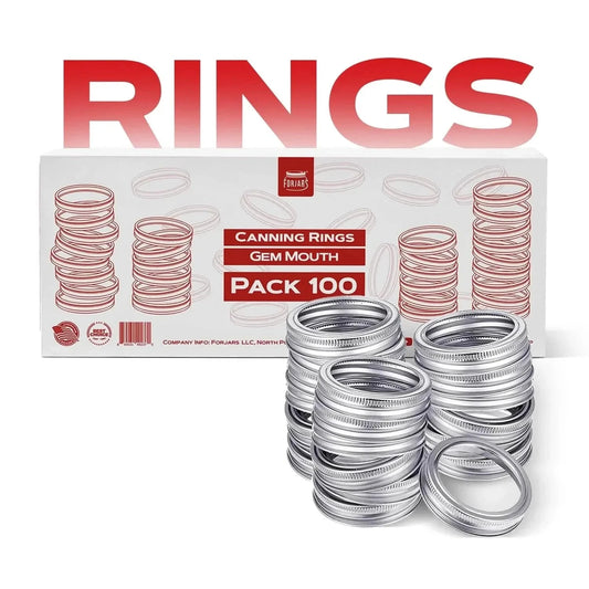 Forjars® 100 Gem Mouth Rings featuring colorful gemstone accents on sleek metal bands, displayed on a neutral background.