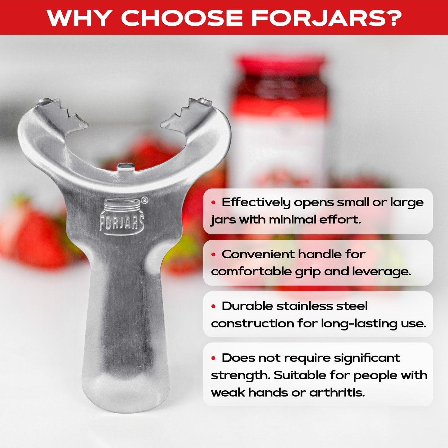 ForJars jar opener by Forjars, a compact tool designed to easily open stubborn jar lids and improve grip.