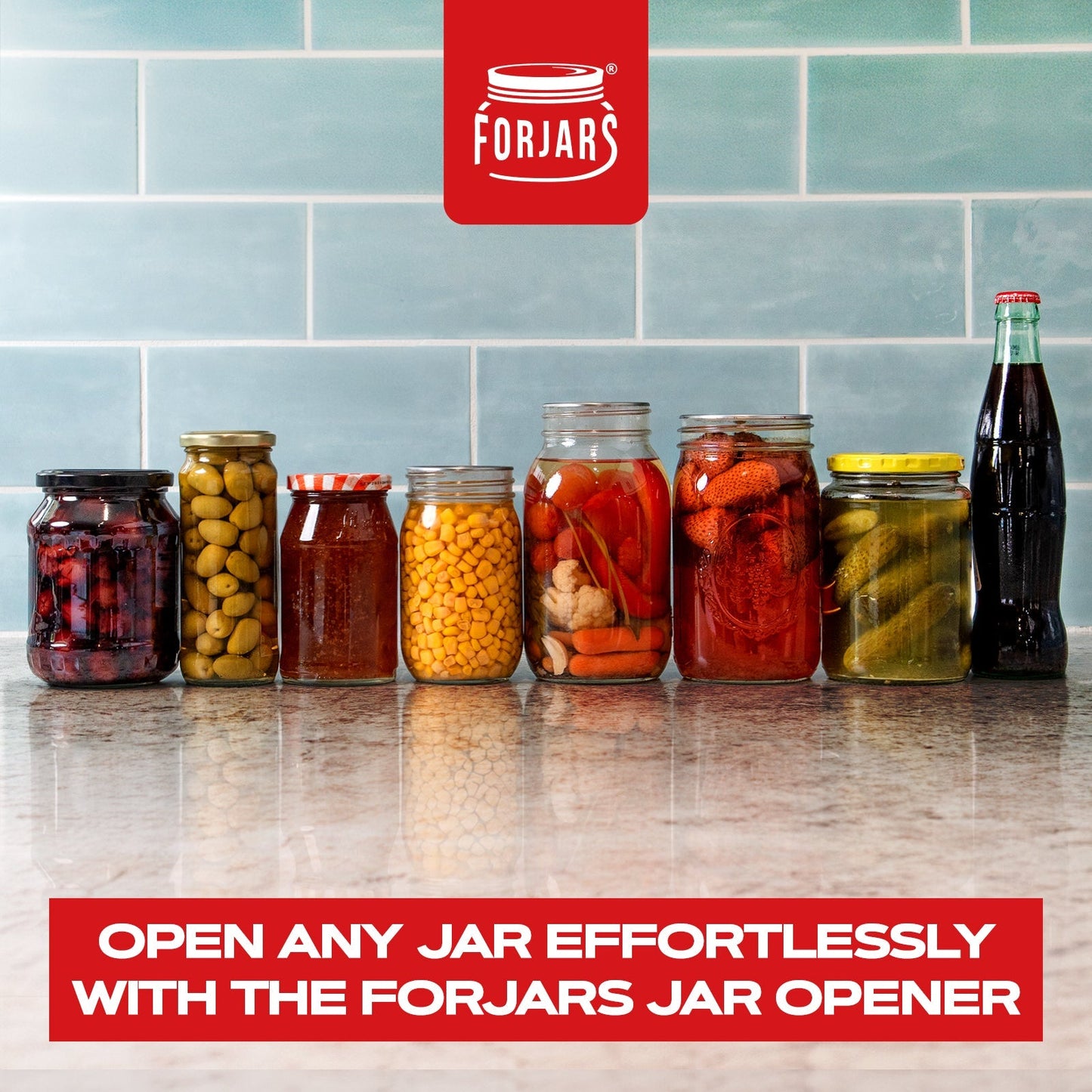 ForJars jar opener, a versatile kitchen tool with a comfortable grip for opening jars easily and securely.