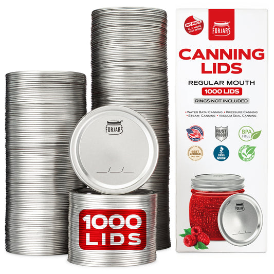 ForJars 1000 Regular Mouth Canning Lids, set of metal lids for preserving food in jars, multiple lids stacked together