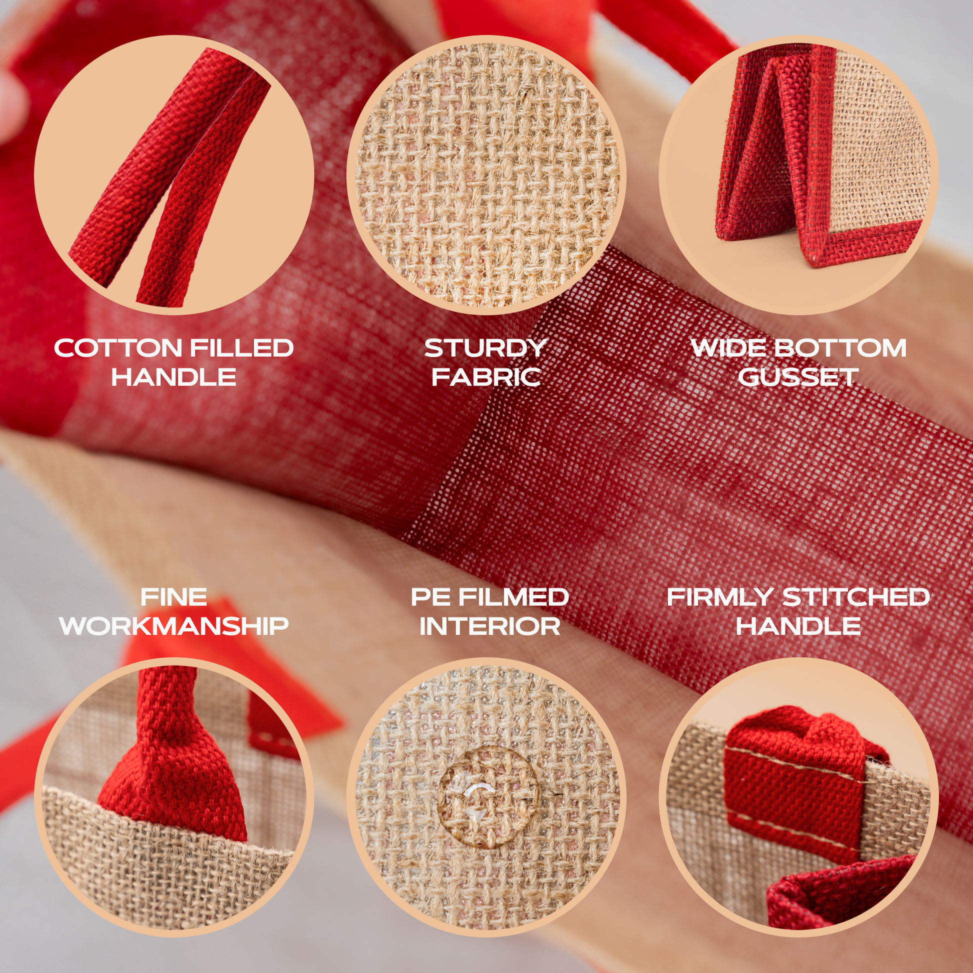 Forjars® reusable burlap tote bag in small size, natural woven texture with sturdy handles, available in two sizes.