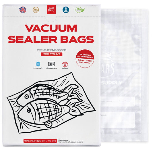 ForJars vacuum sealer bags, 11x16 inches, textured on both sides, 7.5 mil thickness, 200 count for food storage.