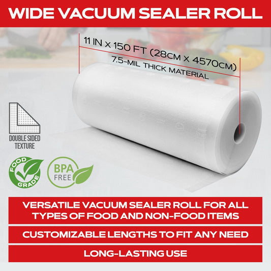 ForJars Vacuum Sealer Roll, 11-inch by 150-foot textured double-sided vacuum sealer bags, 7.5 mil thick.