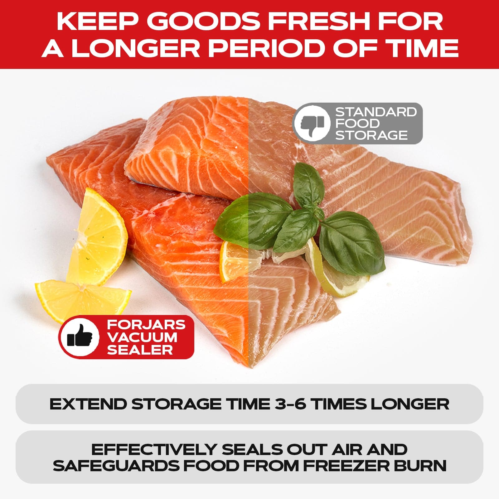 Forjars® Vacuum Sealer Roll, 11-inch textured bags, 7.5 mil thickness, designed for vacuum sealing food storage.
