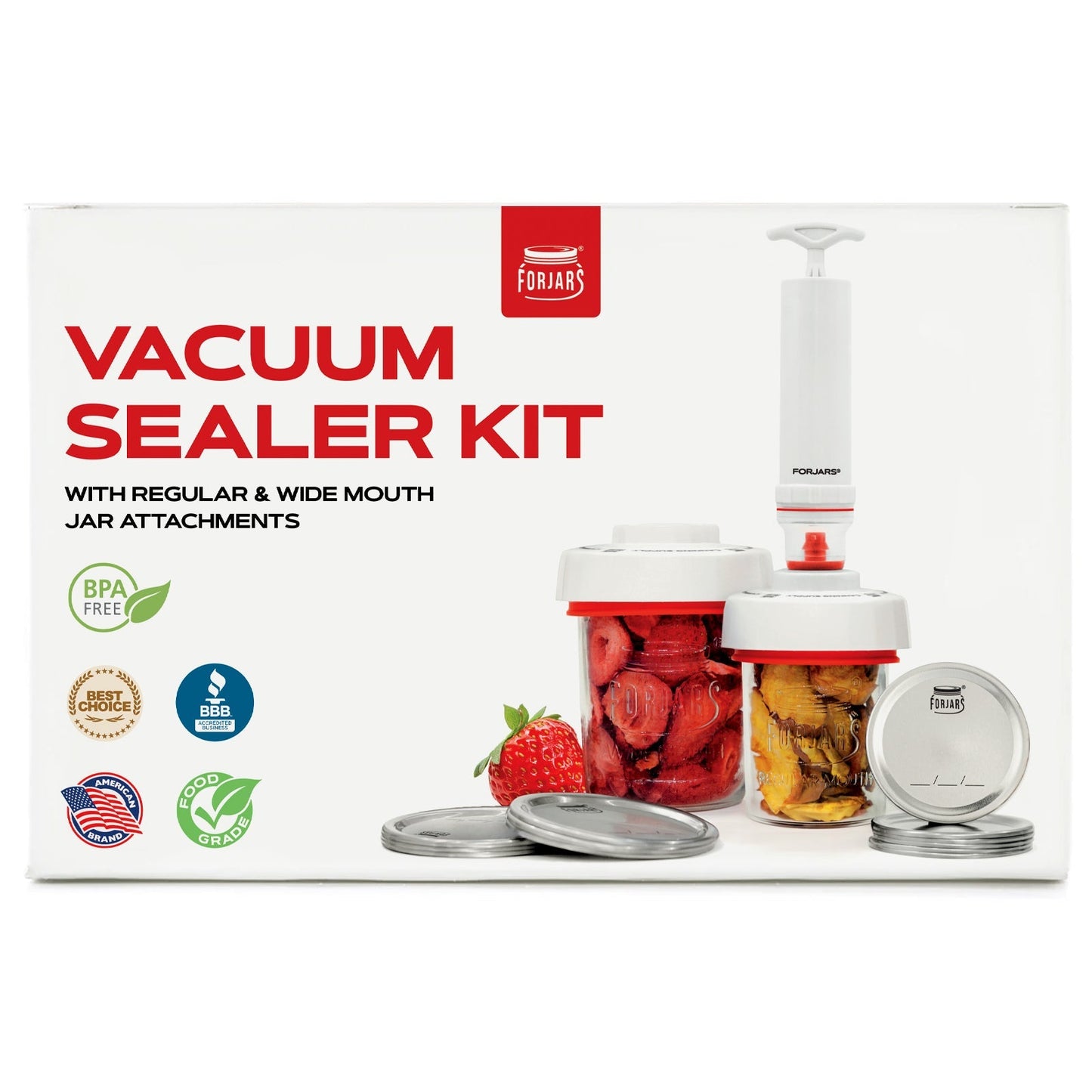 ForJars Vacuum Sealer Kit with compact vacuum sealer machine and accessories for food preservation