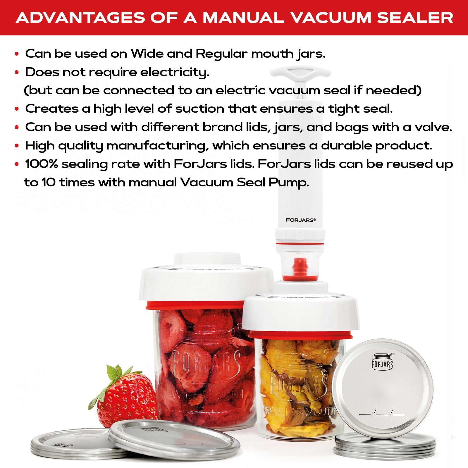 Forjars® Vacuum Sealer Kit with compact vacuum sealer machine and sealing accessories for preserving food freshness.