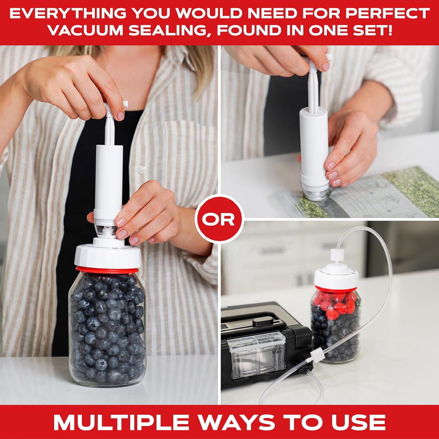ForJars Vacuum Sealer Kit with black and silver vacuum sealer machine and accessories for food storage and preservation.