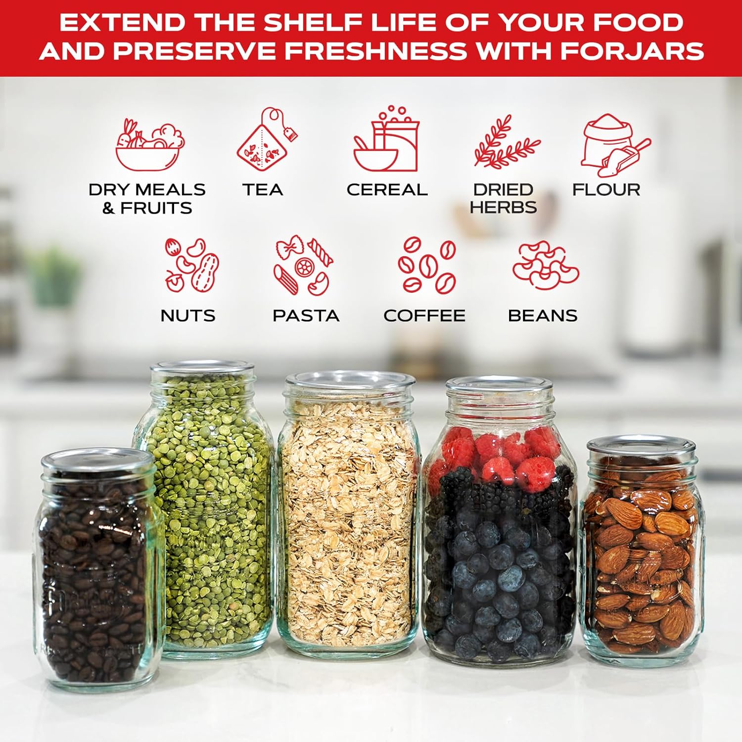 ForJars Vacuum Sealer Kit showing the vacuum sealer device with sealing bags and accessories on a countertop.