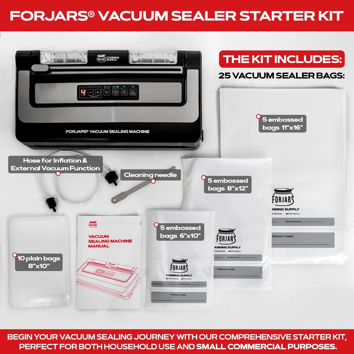 Forjars® Vacuum Sealer PRO machine, a kitchen appliance with sleek design and control panel for airtight food sealing.