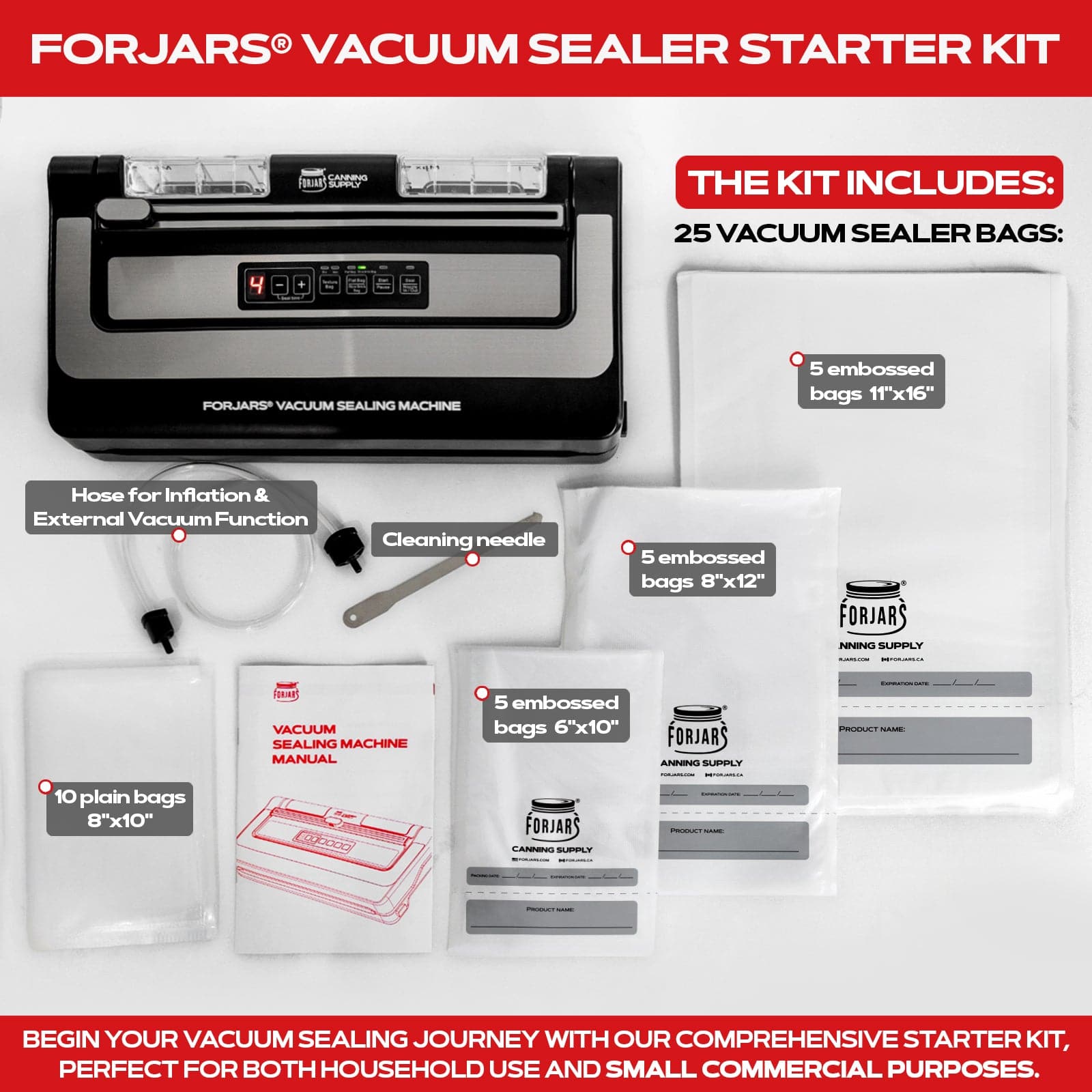 Forjars® Vacuum Sealer PRO machine, a kitchen appliance with sleek design and control panel for airtight food sealing.