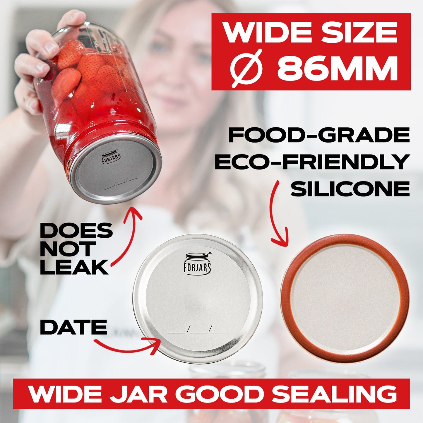 ForJars wide mouth canning lids, set of 50, secure sealing for preserving jars, durable metal canning lids.