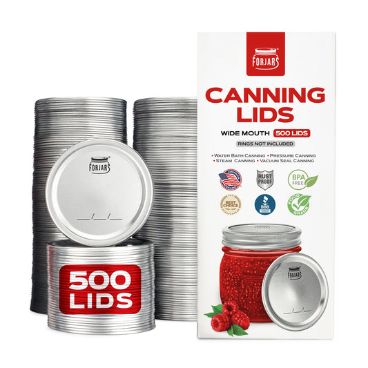 ForJars 500 wide mouth canning lids, set of durable metal lids for preserving food in wide mouth jars.