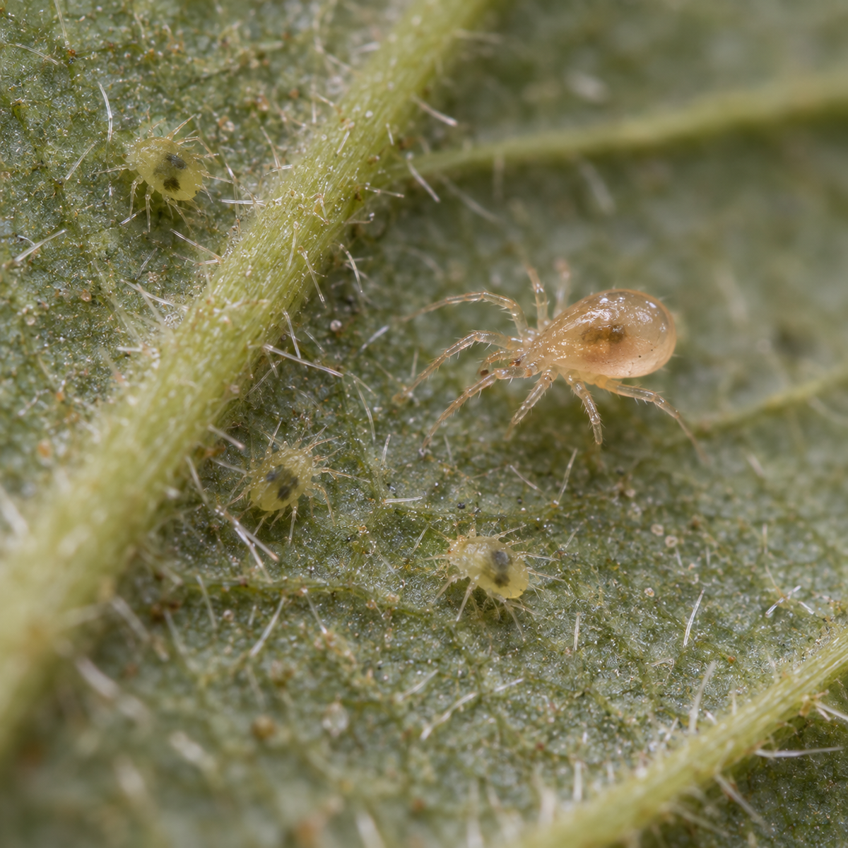 Amblyseius andersoni prevention sachet from FGMN Nursery shown on a leaf for pest control protection.