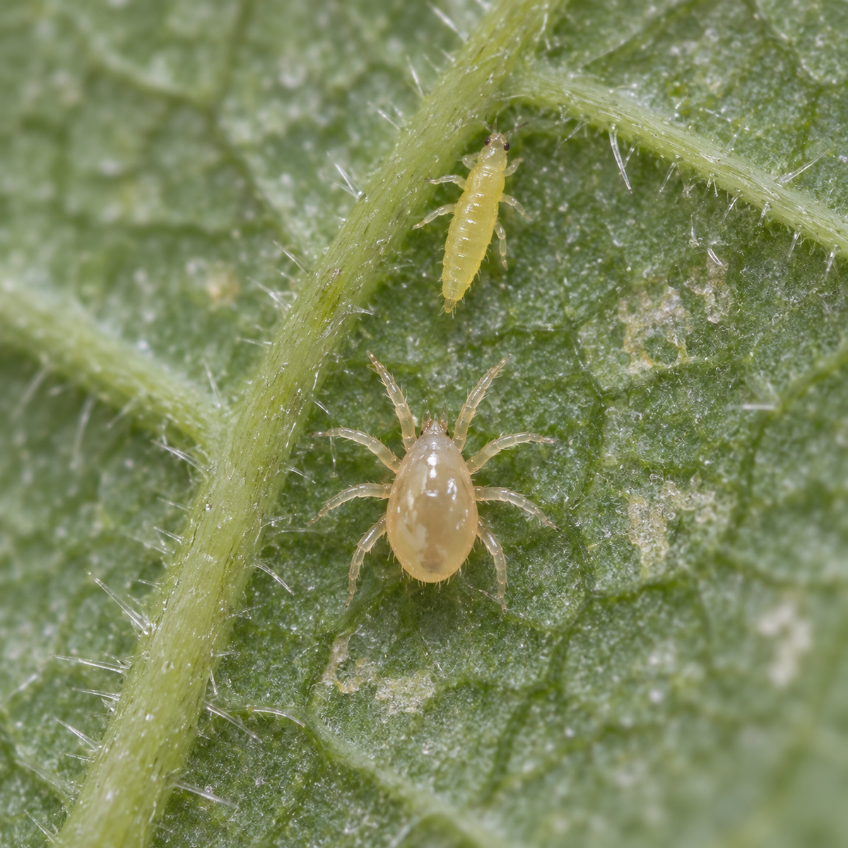 Amblyseius cucumeris prevention sachets from FGMN Nursery, with thrips larvae visible inside, used for pest control in gardening.