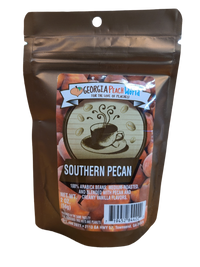 Georgia Southern Pecan Coffee by Georgia Peach World, a brewed coffee with pecan flavor in a coffee and tea product image.