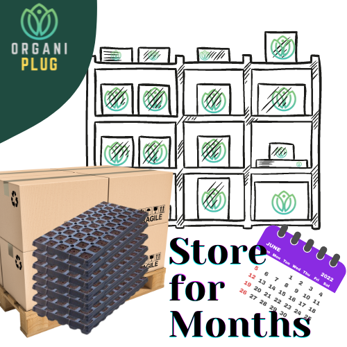 GrowersHouse OrganiPlug seed and cutting plugs in a pallet tray, pre-filled with 50 plugs for plant propagation.