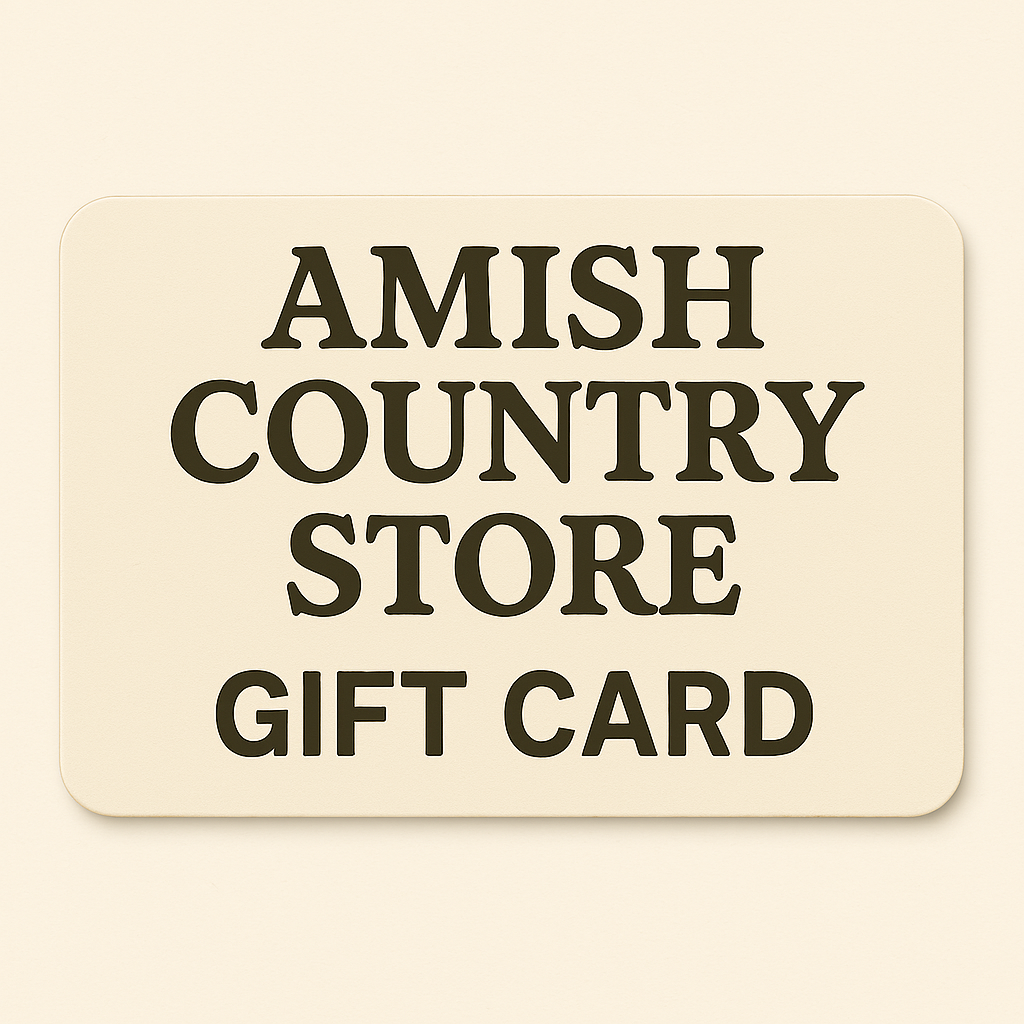 Amish Country Store gift card featuring a colorful design, ideal for gifting or store purchases.