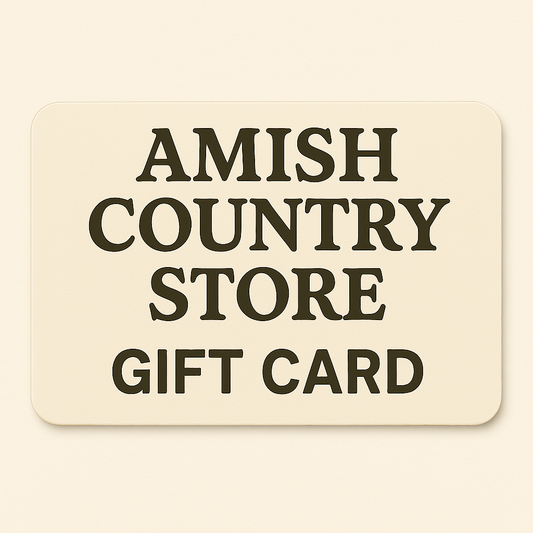 Amish Country Store gift card featuring a colorful design, ideal for gifting or store purchases.