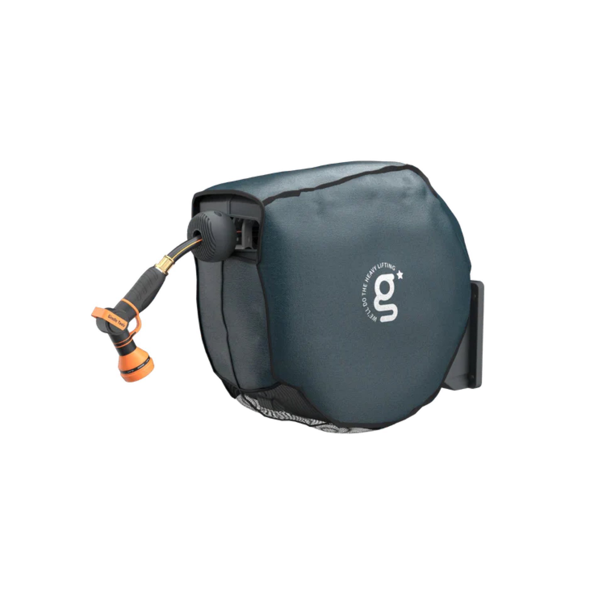 Giraffe Tools US gardening hose reel cover protecting a 90-foot retractable hose reel from weather and debris.