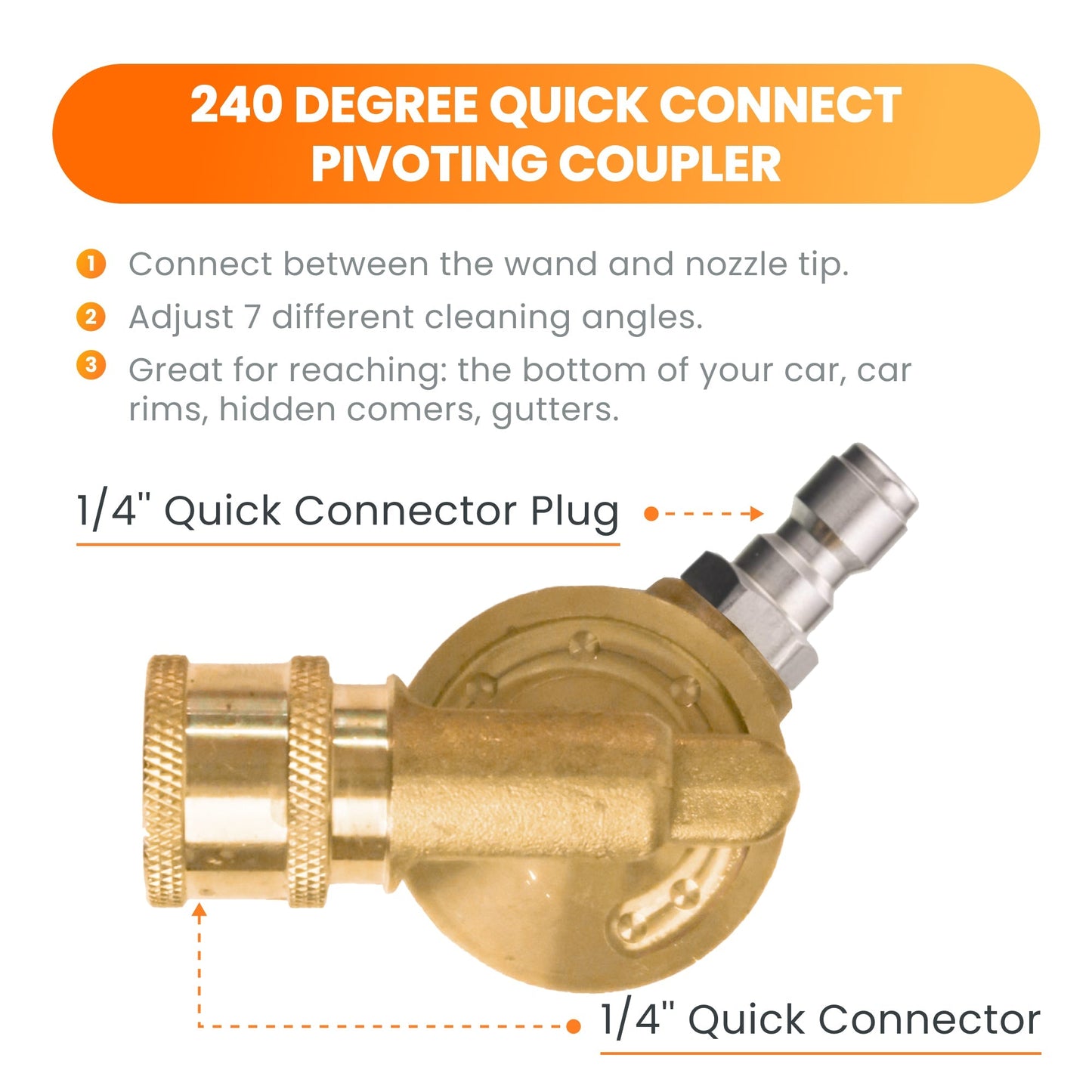 Giraffe Tools US pressure washer pivoting coupler for flexible hose connection in pressure washer accessories.