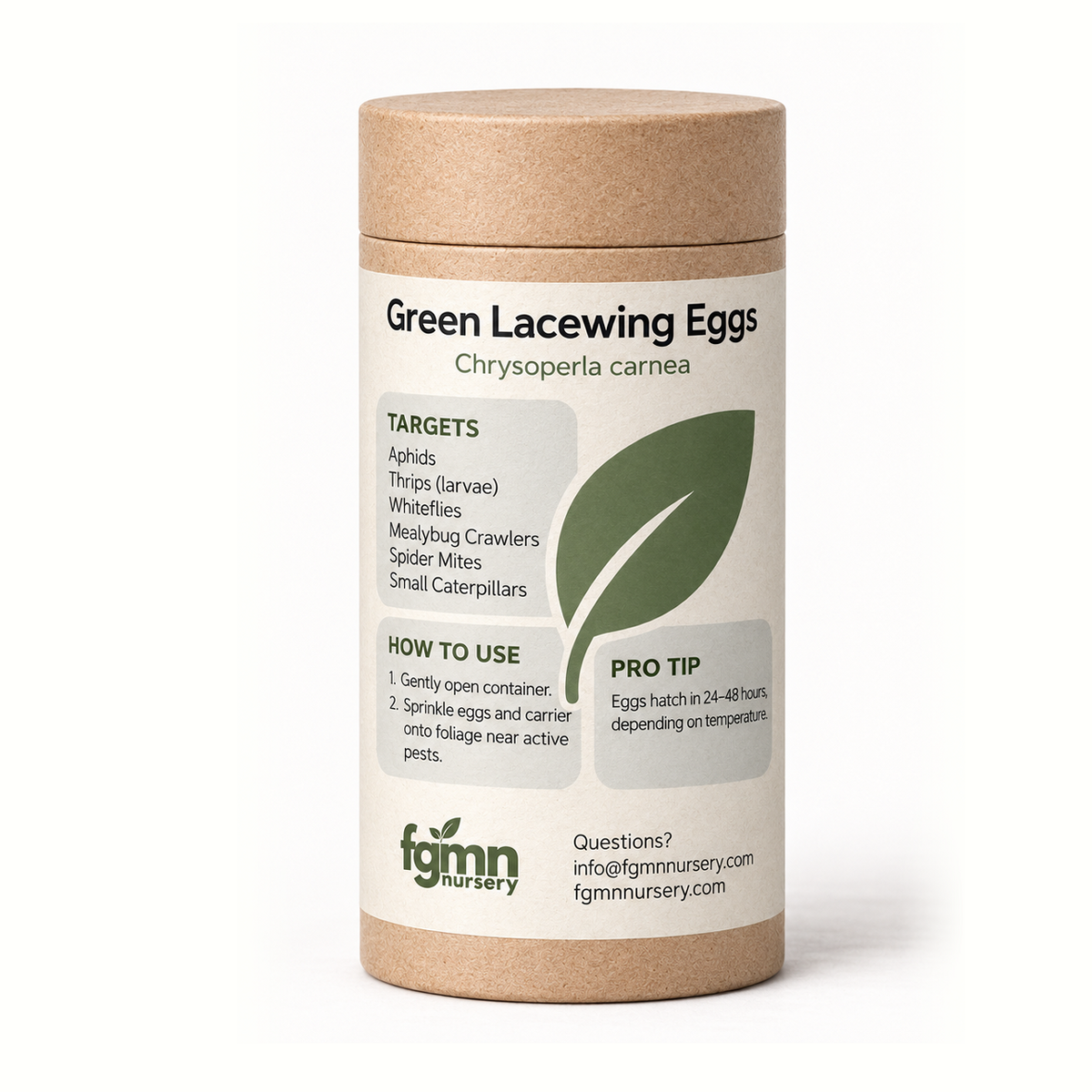 Green Lacewing Eggs from FGMN Nursery for pest prevention, shown on a plant; natural aphid control method.