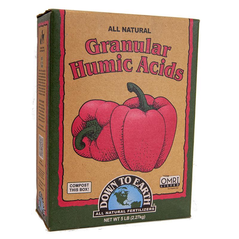 Granular Humic Acids fertilizer from Grow Organic in a 5 lb box, natural soil enhancer and organic fertilizer supplement