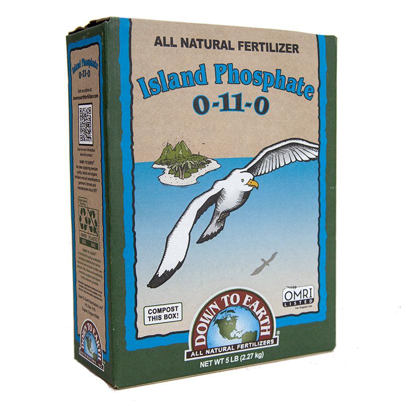 Grow Organic Island Phosphate Hi P fertilizer, 0-11-0, 5 lb box, natural fertilizer for plant growth and soil health.