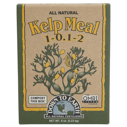 Grow Organic Kelp Meal fertilizer in a 0.5 lb box, natural seaweed fertilizer rich in nutrients for healthy plant growth.