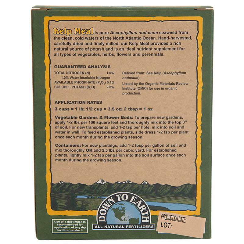 Grow Organic Kelp Meal fertilizer box, 0.5 lb, natural plant fertilizer rich in nutrients for healthy growth.