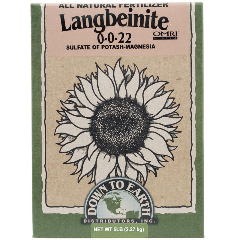 Grow Organic Langbeinite 0-0-22 fertilizer 5 lb box, natural mineral fertilizer for healthy plant growth and soil health.