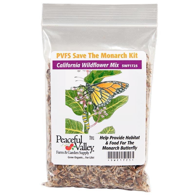 Grow Organic Peaceful Valley Save the Monarch flower seed kit for California, 1/8 lb of native flower seeds for butterfly habitat.