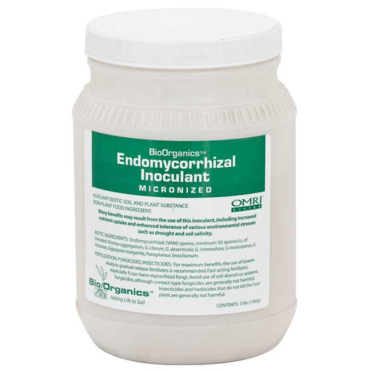 Grow Organic Bio/Organics Endomycorrhizal Inoculant 3 lb bag for healthy plant root growth and soil health enhancement.