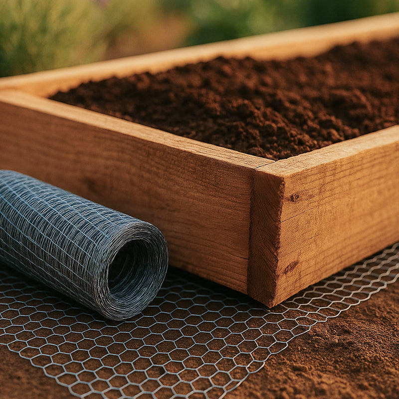 Grow Organic Gopher Wire 5' x 100' roll for pest control, showing durable galvanized wire fencing for gopher and rodent prevention.