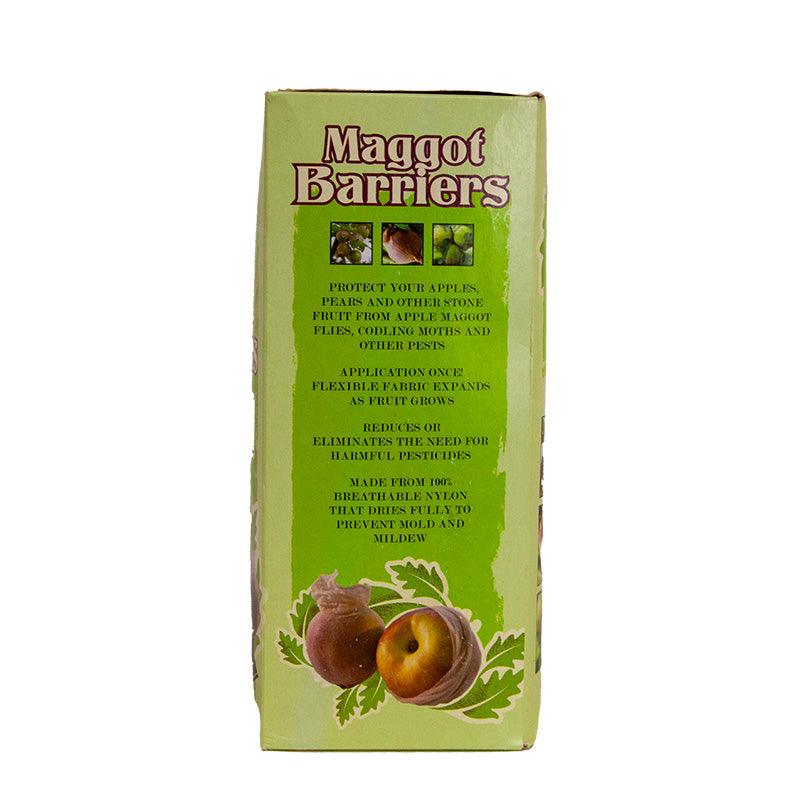 Pack of 100 Grow Organic maggot barriers with heavier mesh for pest control, designed to protect crops from maggots.