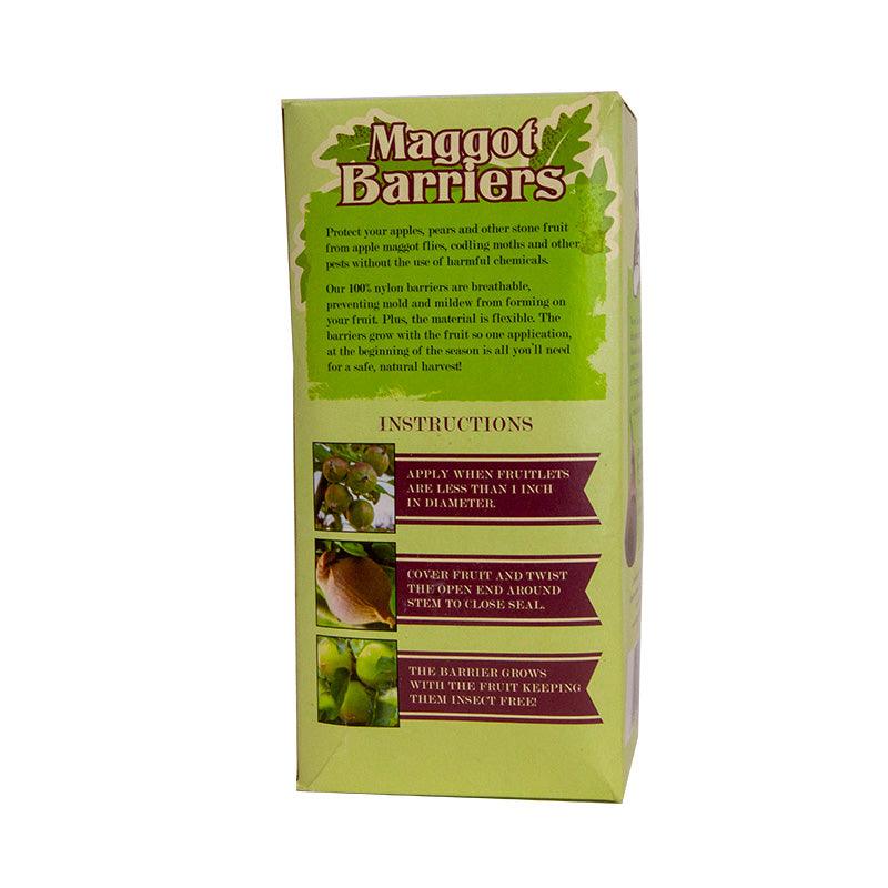 Pack of 100 Grow Organic Maggot Barriers with heavier mesh for pest control, designed to prevent maggot infestations in crops.
