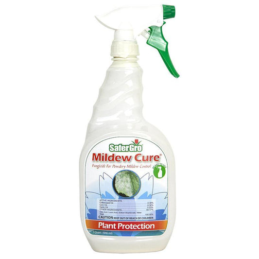 Grow Organic Mildew Cure Ready-to-Use pest control spray in 32 oz bottle, designed to eliminate mildew and mold effectively.
